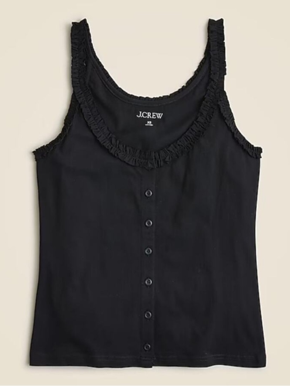 J.Crew Broken In Jersey Button Front Tank Top With Ruffle Trim